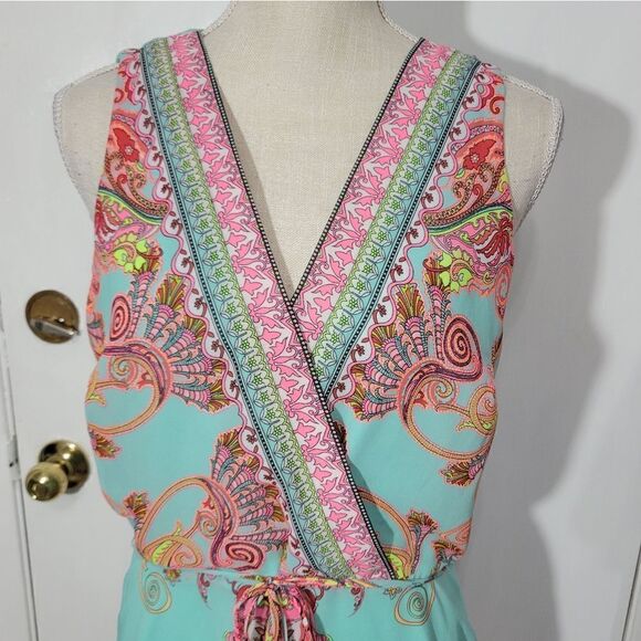 Sandra Darren Women's Sleeveless V-Neck Faux Wrap Chiffon Dress sz 10 - Picture 4 of 15